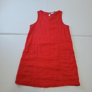 Halston Dress Womens Medium Red Linen Blend Shift Sleeveless Pockets A-Line